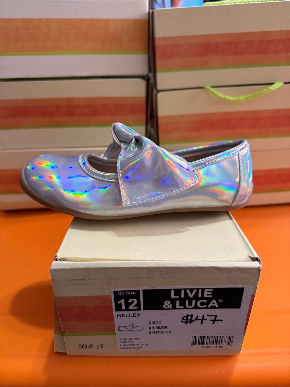Livie & Luca Iridescent Silver Mary Jane with Bow